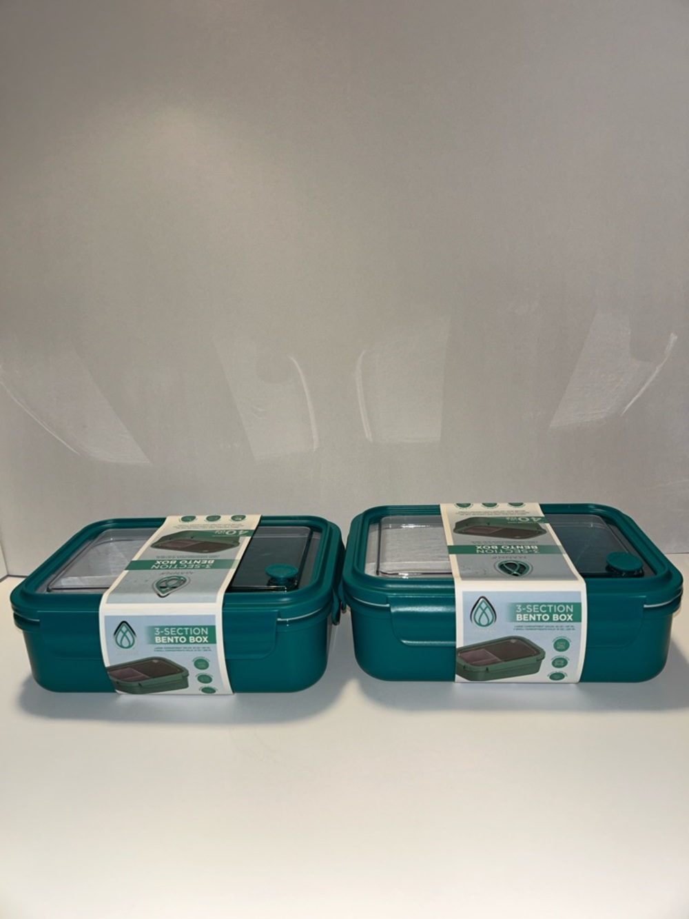 Manna Set of 2 3-Section Bento Box in teal, featuring a total capacity of 40 oz. - Picture 12 of 16